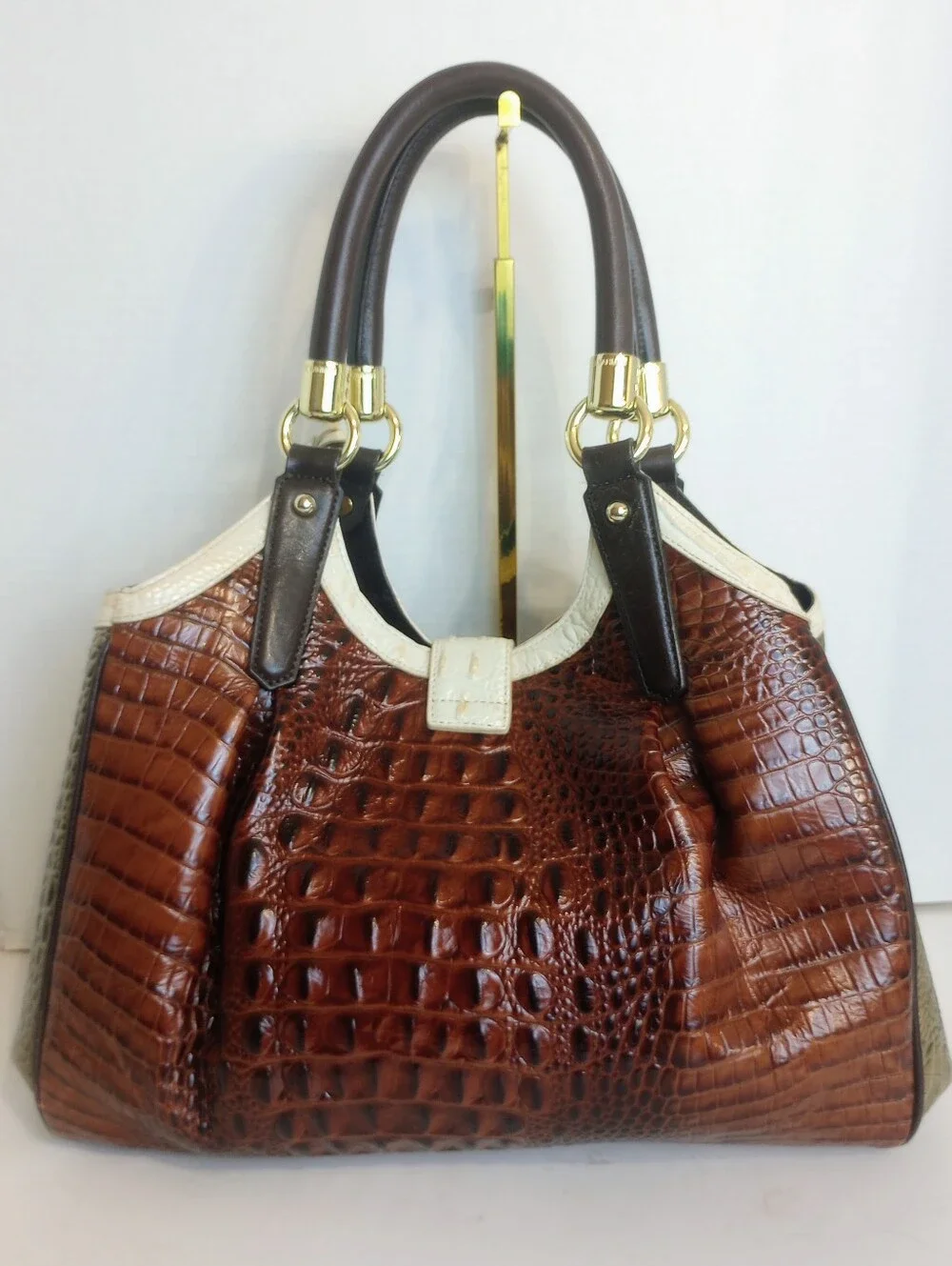 Brahmin Elisa Hobo Crossbody Satchel Croc Embossed Leather Multi Color